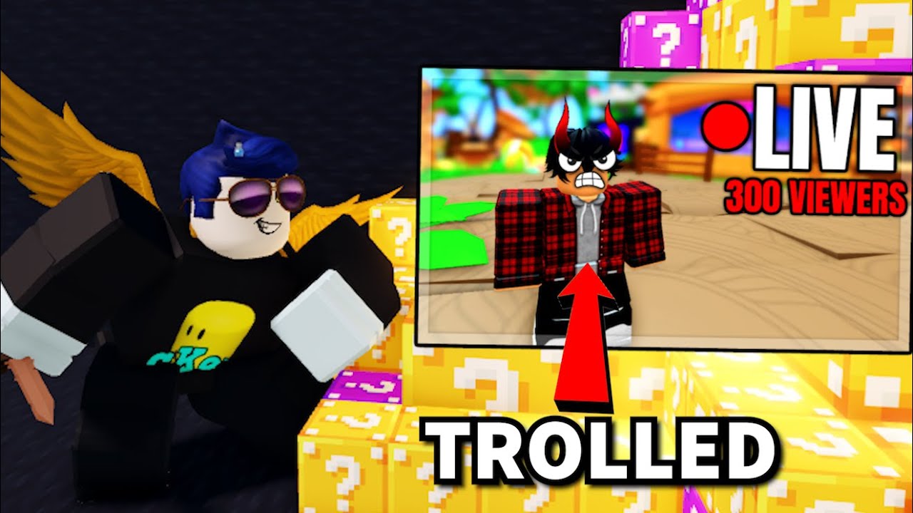 Trolling TOXIC Streamer in a Lucky Block Race.. *Funny* (Roblox Bedwars)