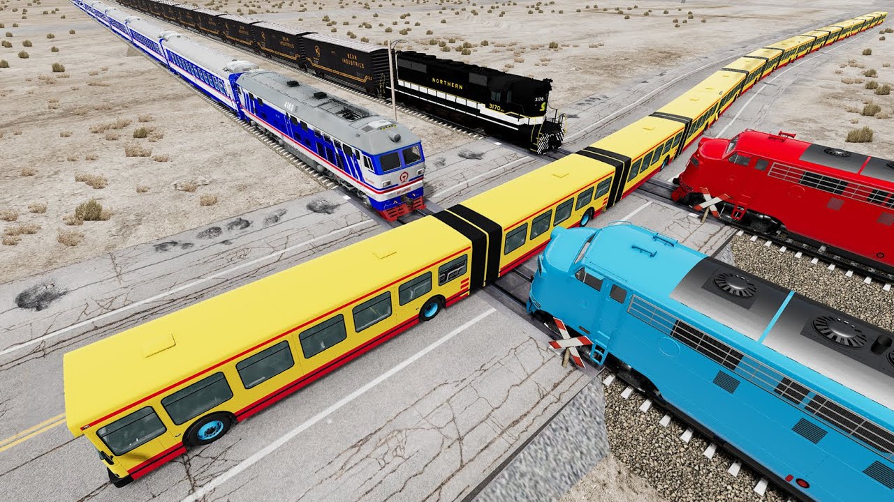 Long Articulated Bus Accident on Rail #117 - Beamng.Drive | Dancing Cars