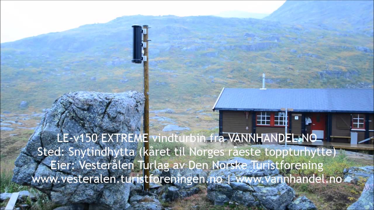 LE-v150 EXTREME vindturbin fra VANNHANDEL.NO i drift p&aring; Snytindhytta til Vester&aring;len Turlag av DNT