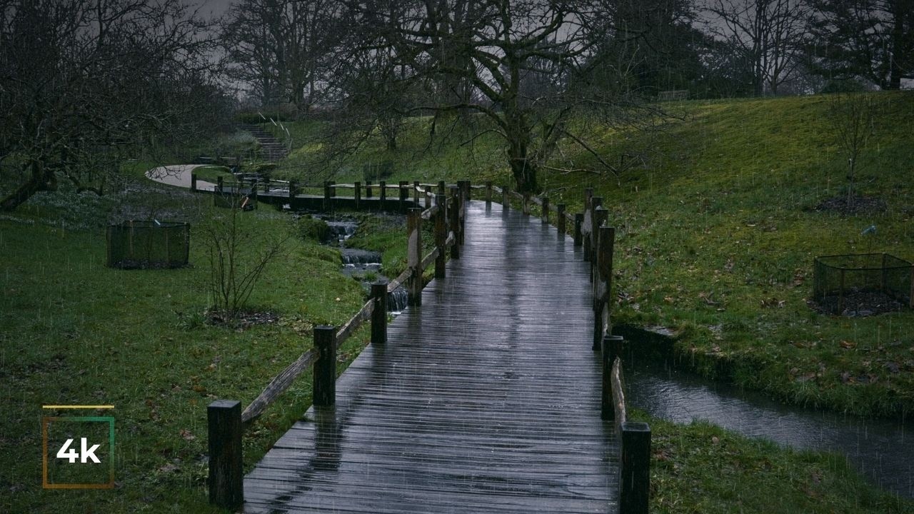 Caught in Heavy Rain 🌧️ 4K Nature Walk | Park Ambience & Heavy Rain Sounds for Sleep & Study (ASMR)