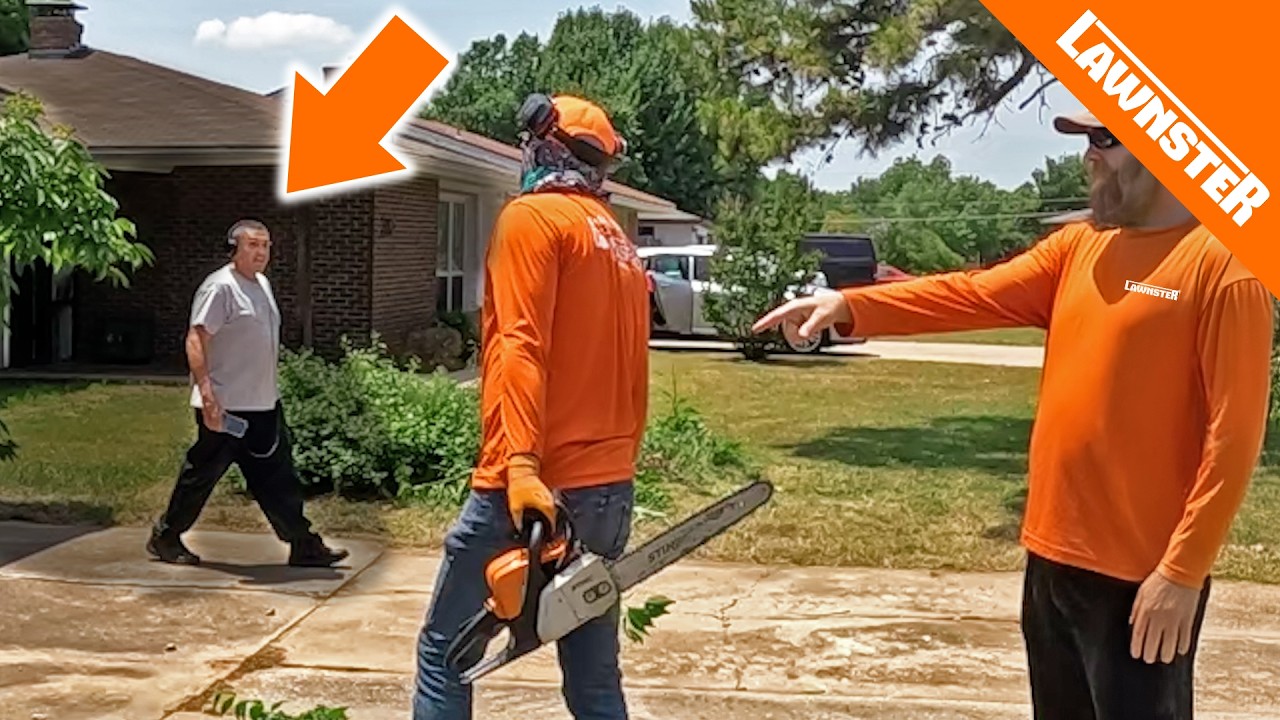 MAN was CAUGHT TRESPASSING While We Were Mowing This OVERGROWN YARD!