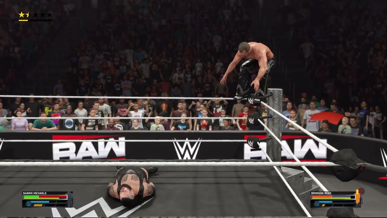 WWE 2K25 Shawn Michaels vs BRONSON REED in a 1 vs 1 normal match in game play .