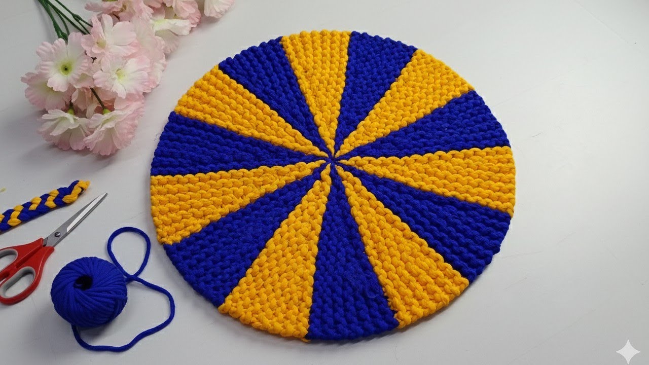 Make a rug for multipurpose use in two colors round shape blue and yellow color. Learn 👈🙅