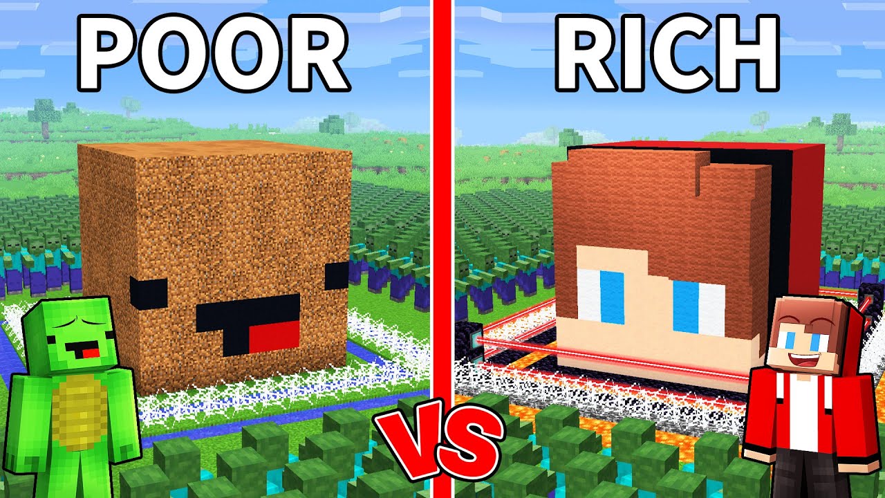 Джей-Джей и Майки ПУР против РИЧА: битва на базе зомби-апокалипсиса в Minecraft — Maizen