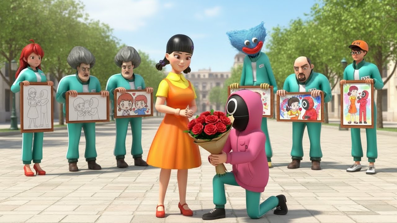 Scary Teacher 3D vs Squid Game | Draw Romantic Squid Girl and Squid Game Guard Challenge