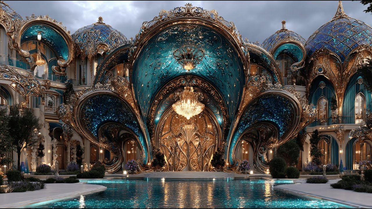 🏛️ Golden Teal Fantasy Palace | AI Kingdom Relaxing Sleep Music 4K