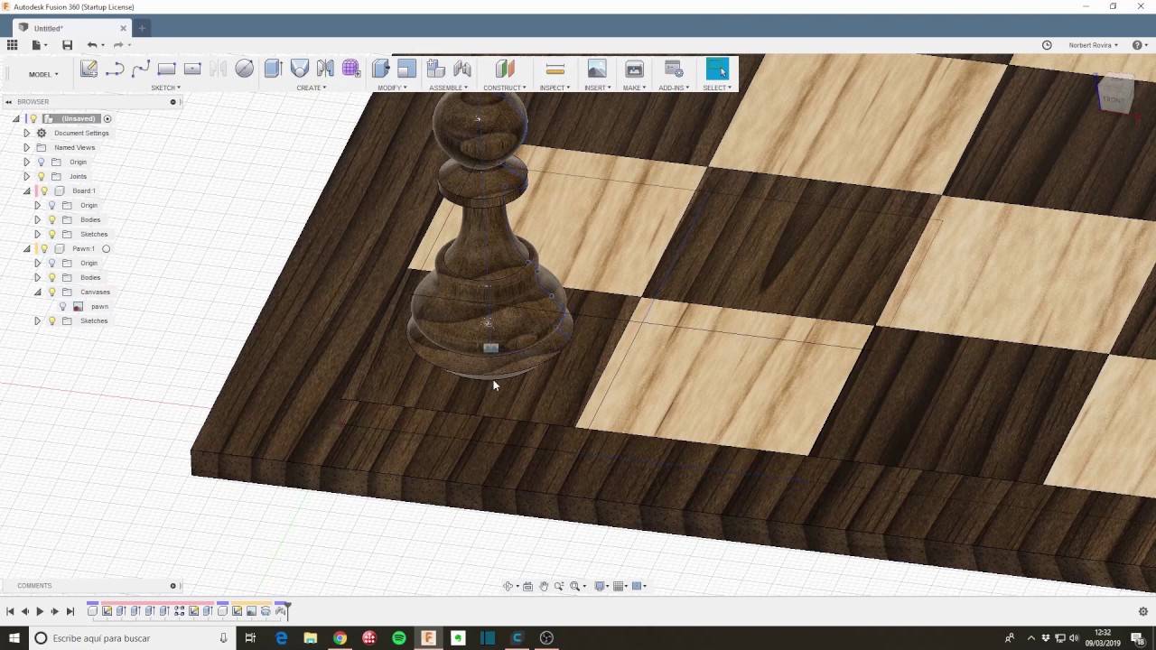 10 min de Fusion 360 - Dia 8 Tablero de ajedrez