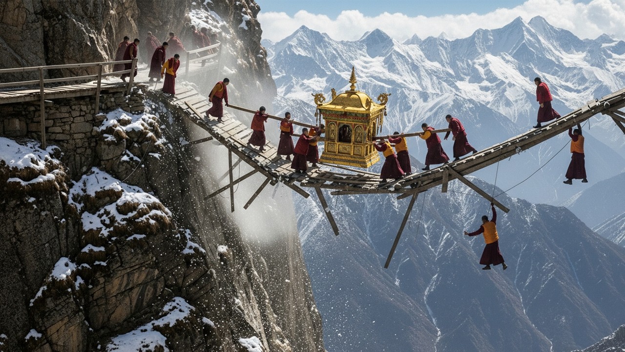 UNBELIEVABLE Sacred Palanquin Monks Cliff Walk 2026 | Hanging Over the Clouds Buddhist Rituals