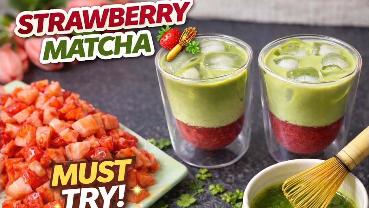 Strawberry Matcha Latte | Easy & Refreshing Café-Style Drink 🍓🍵