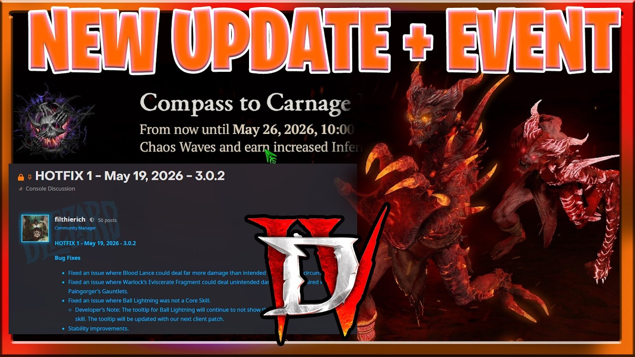 Новое обновление и событие Diablo 4 &laquo;Компас к бойне&raquo;: ослабление чернокнижника, ослабление некром...