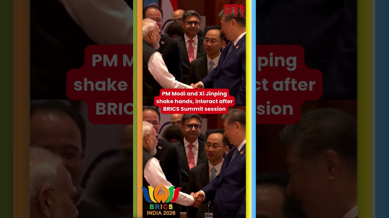 PM Modi and Xi Jinping shake hands, interact after BRICS Summit session