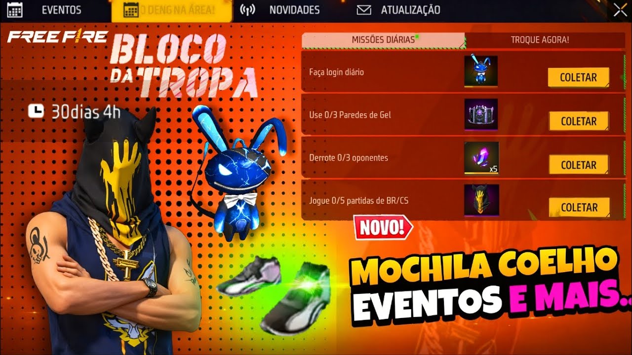 SAIUU!! PEGUE A NOVA SKIN, SAPATO ASTRO E ITENS DO COELHÃO NO FREE FIRE?