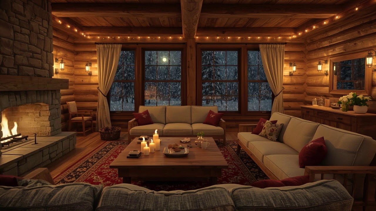 Winter Lake Cabin Jazz ❄️ Cozy Fireplace Ambience for Deep Focus