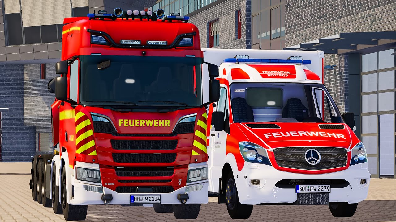 Emergency Call 112 - Bottrop New Hybrid Swap Body Vehicle and Ambulance on Night Shift! 4K