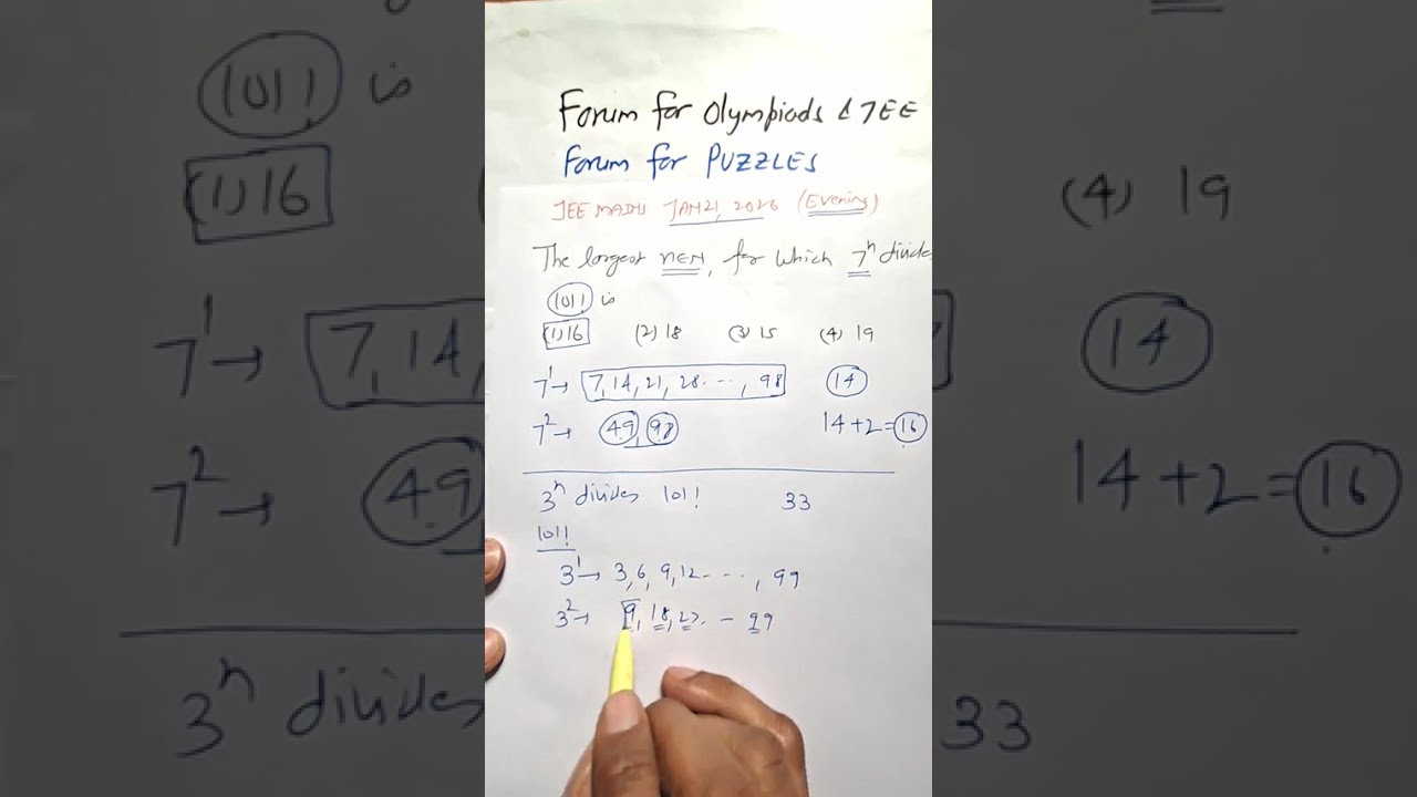 JAN 21 2026 E The largest n€N, for which 7^(divides 101! is..