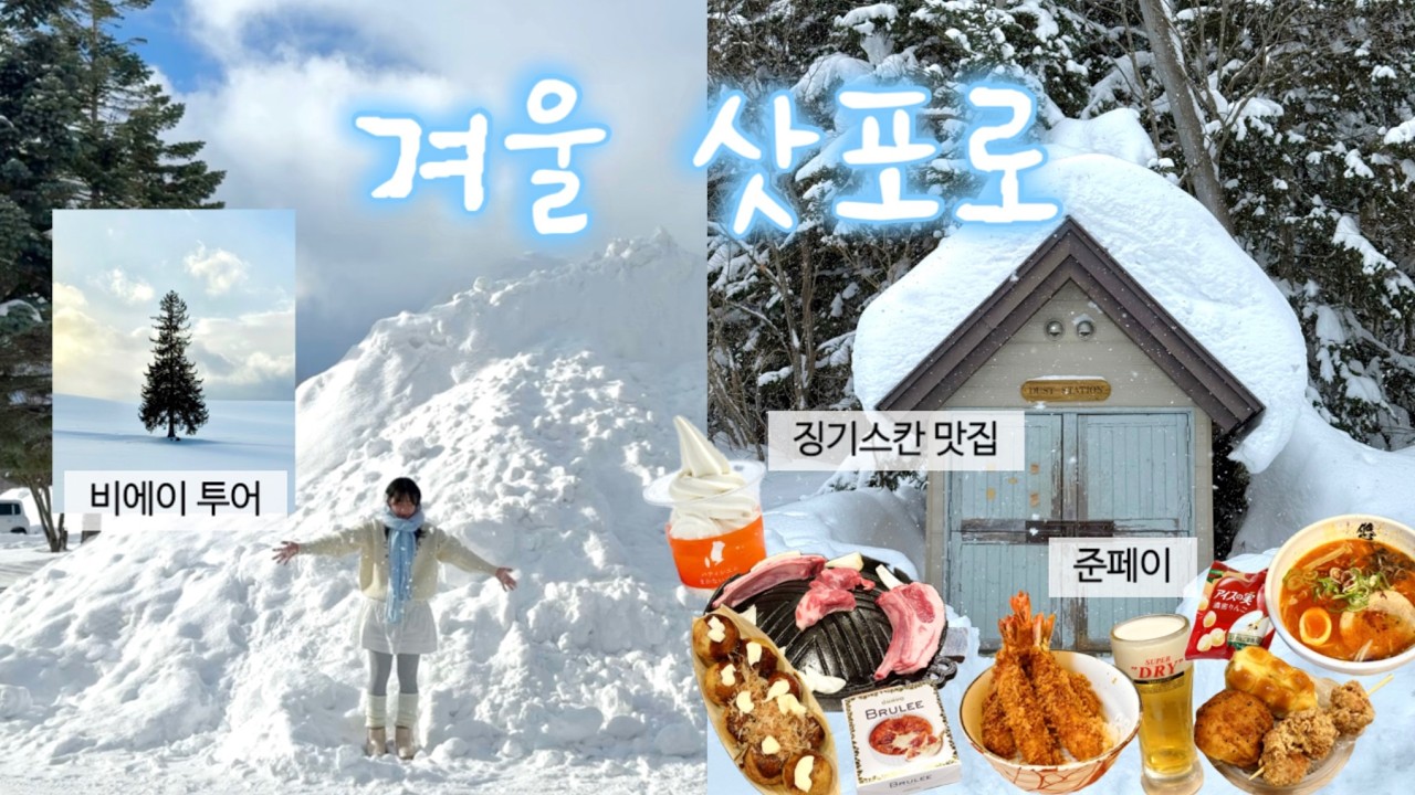Vlog | 낭만 가득 겨울 삿포로 여행❄️ | 눈 오는 비에이 투어 (준페이, 구글평점 4.8 맛집, 라멘 하루카, 징기스칸, 편의점 간식)