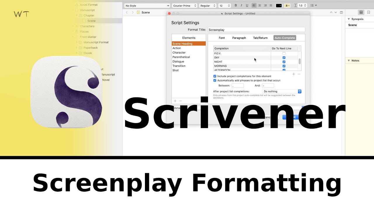 Scrivener Screenplay Formatting