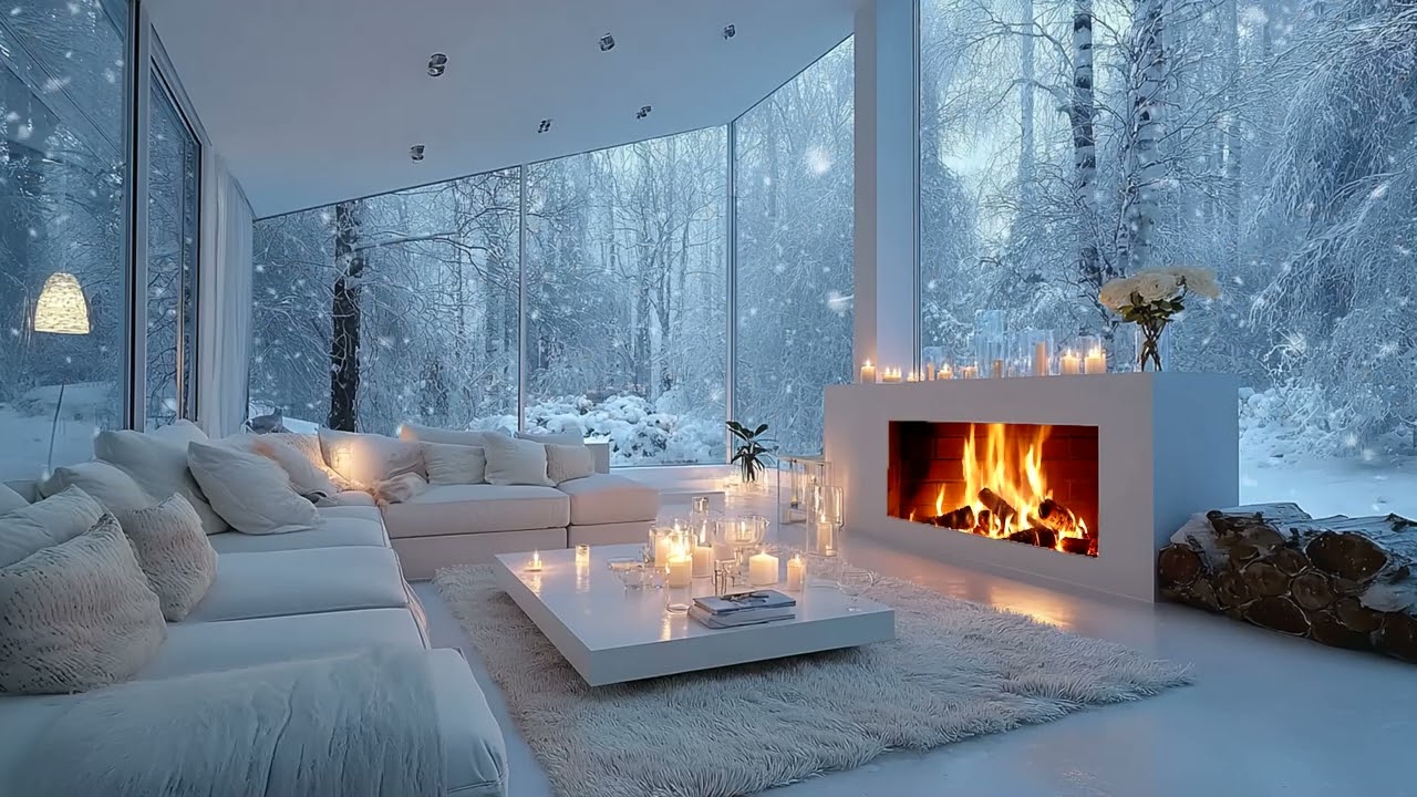 🌙🎼 Winter White Lounge Piano with Warm Fire and Floral Touches for 3 Hours of Healing Calm