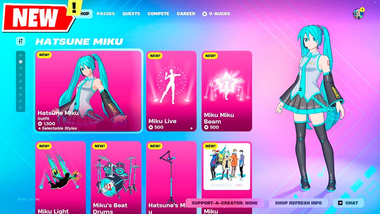 Hatsune Miku Skin, Emotes & Bundle Item Shop Fortnite
