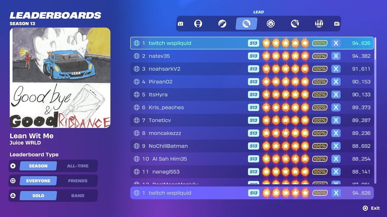 Fortnite Festival S13 ( TOP 1 ) Juice WRLD - Lean Wit Me Expert Lead 100% FC 