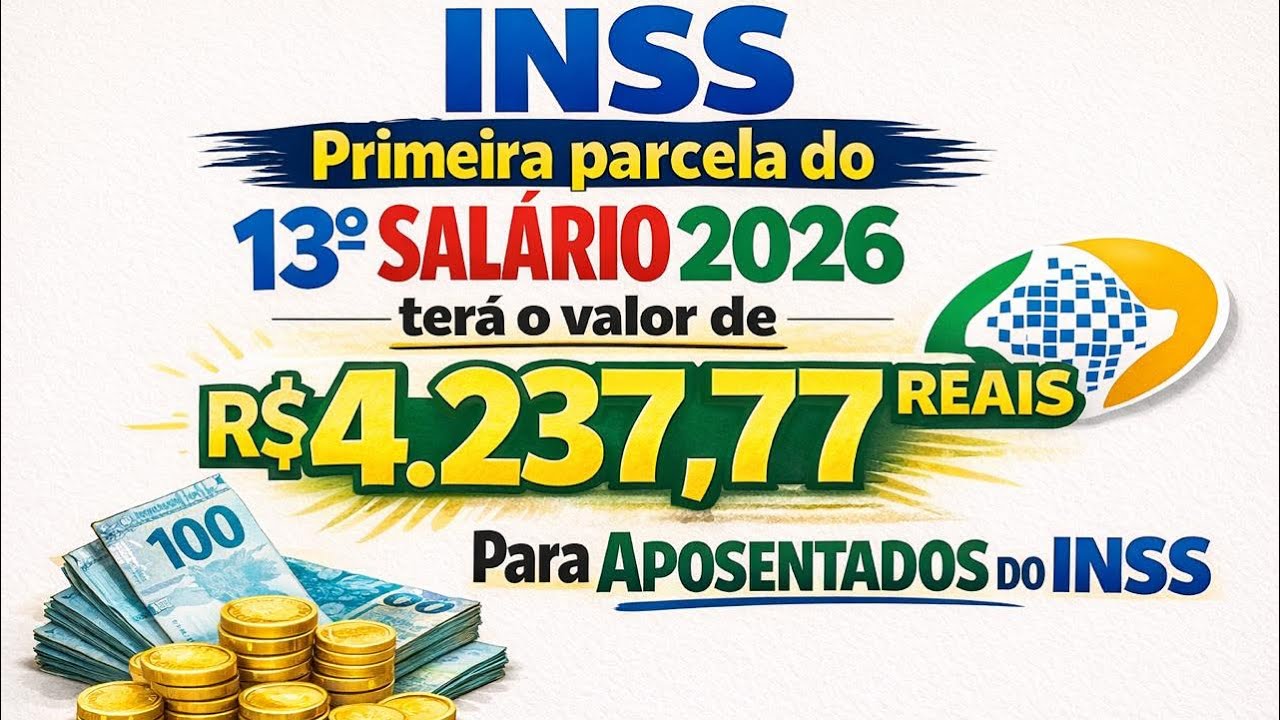 INSS Primeira parcela do 13&deg;SAL&Aacute;RIO 2026 ter&aacute; o valor de R 4.237,77 REAIS Para Aposentados do INSS