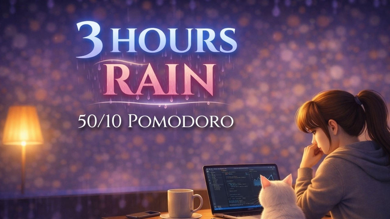 3 Hour Pomodoro Timer 50/10 | Rain Sounds for Studying