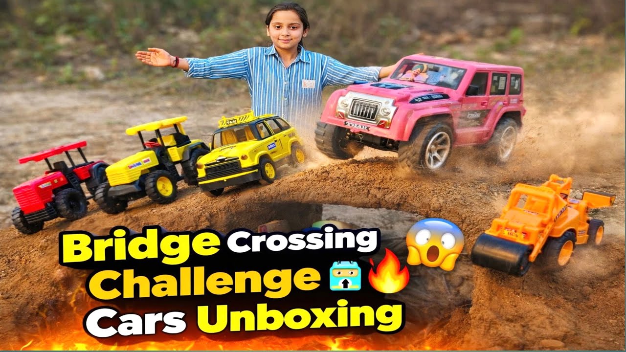 Car 🚗 Bridge crossing challenge | Toys car 🚗 Thar tractor 🚜 jeep taxi 🚖 All toys testing | 