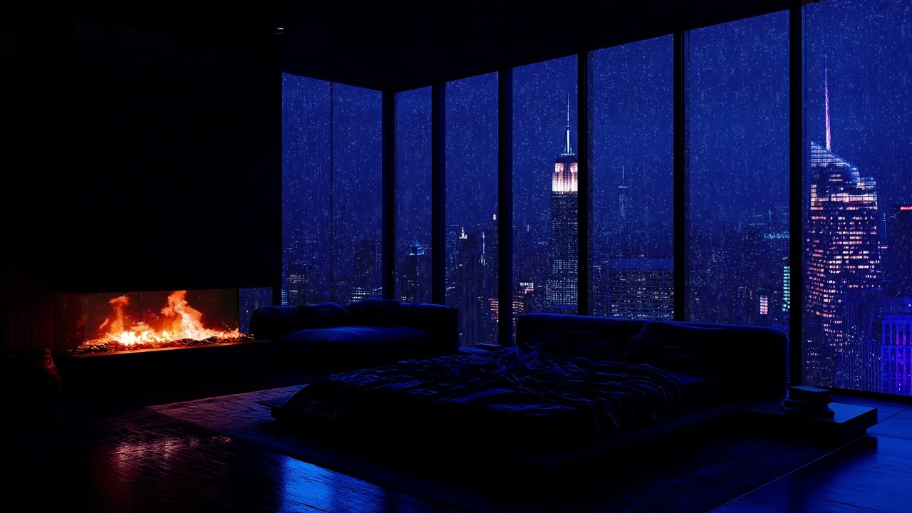 🌃 Serene Rainy Night in a Modern Luxury Apartment | Piano for Deep Sleep & Relaxation Ambience