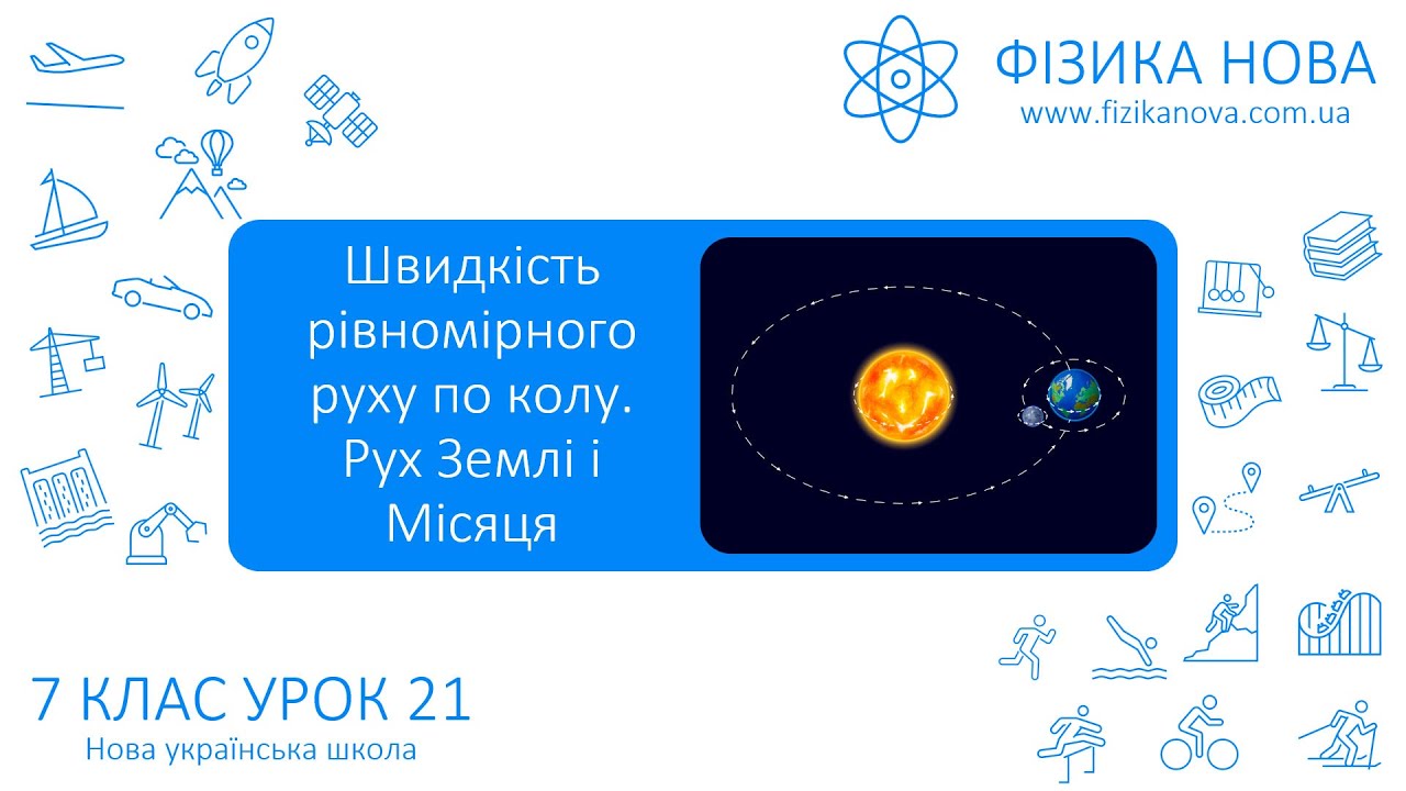 Фізика 7 НУШ. Урок №21. Швидкість рівномірного руху по колу. Рух Землі і Місяця