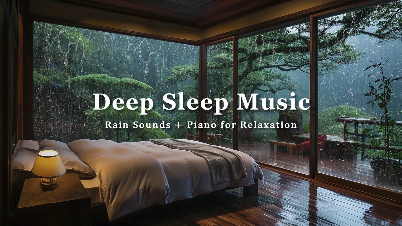 Soothing Rain Sounds & Soft Piano in Cozy Bedroom - Deep Sleep, Stress Release, Insomnia Healing