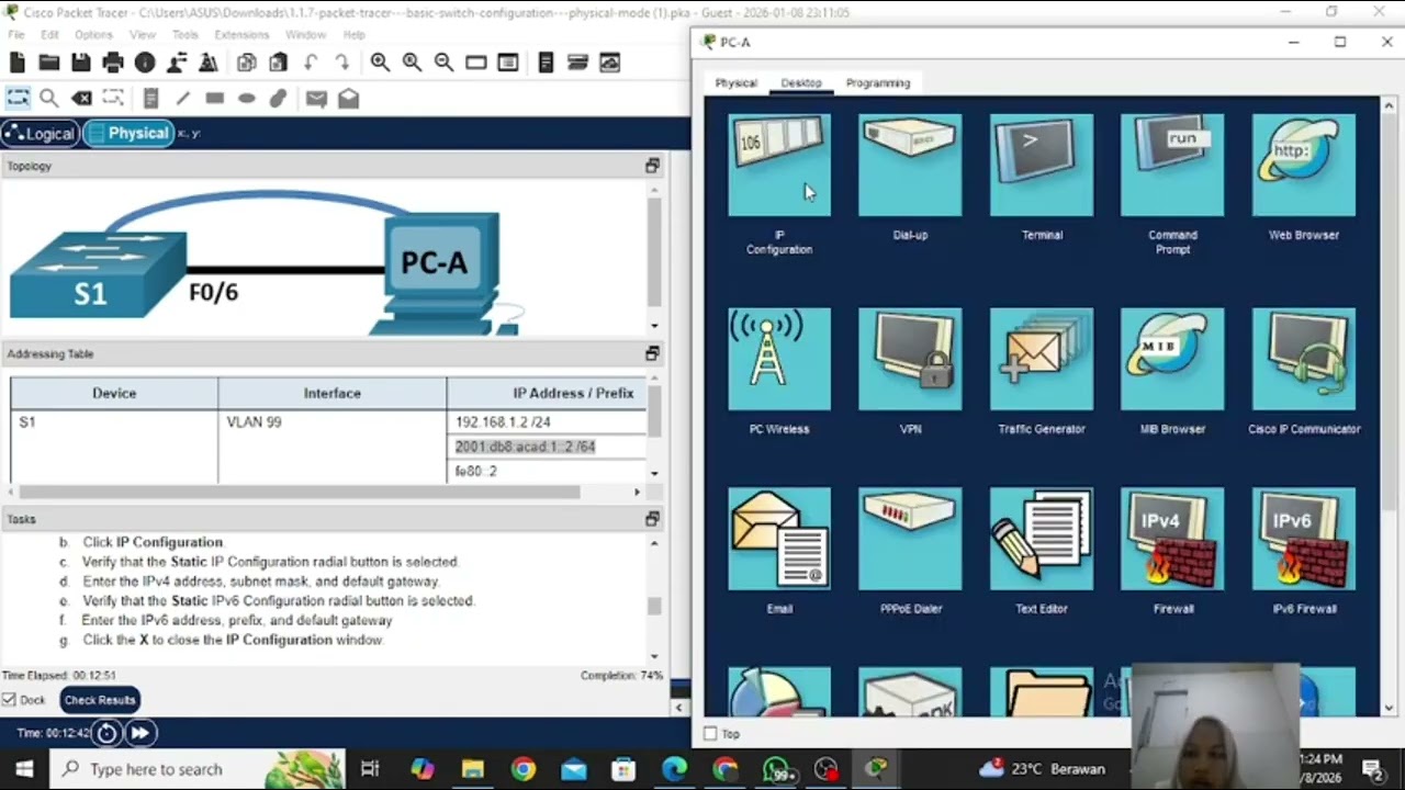 1.1.7 Packet Tracer - Basic Switch Configuration - Physical Mode