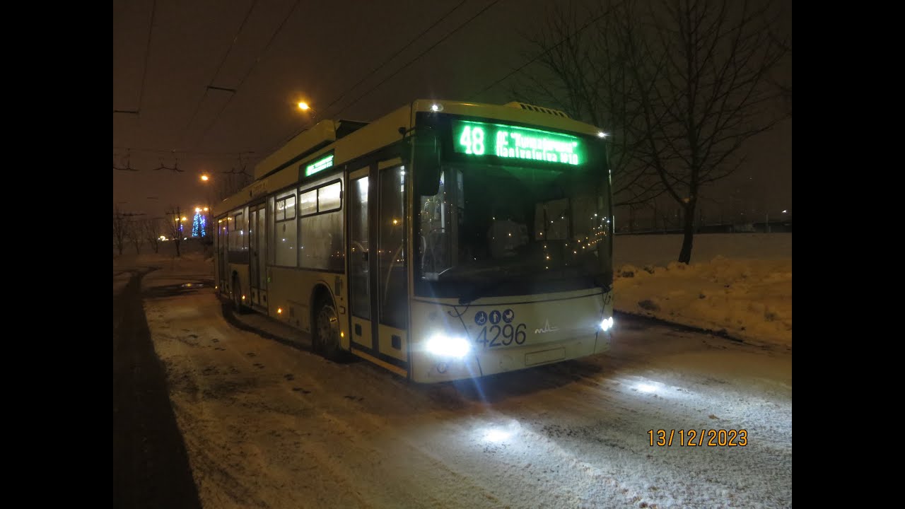 Минск , поездка в троллейбусе МАЗ-203Т70, парк.№ 4296, марш.18 (12.01.2026)