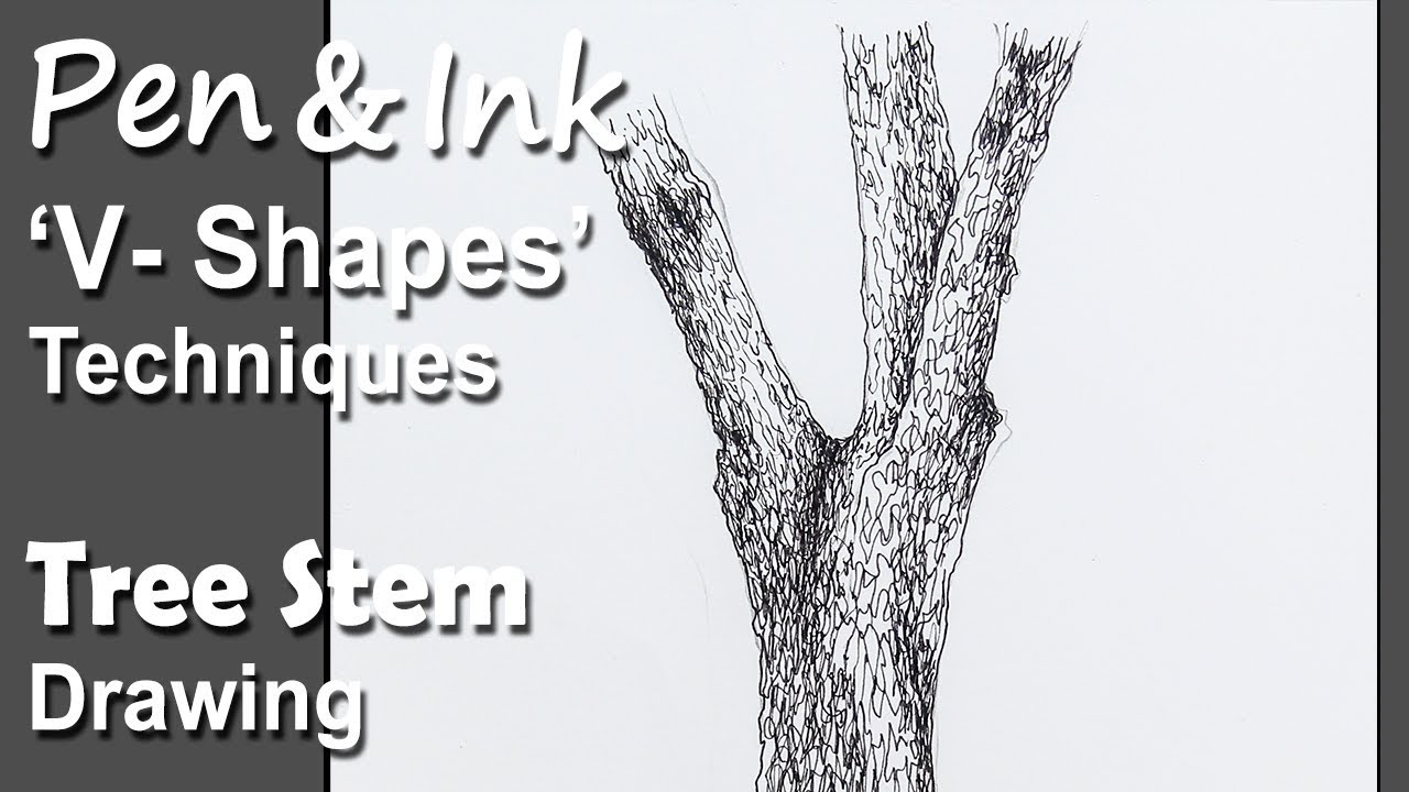 Pen & Ink : Tree Drawing in V-shapes & Random Lines Technique | step by step