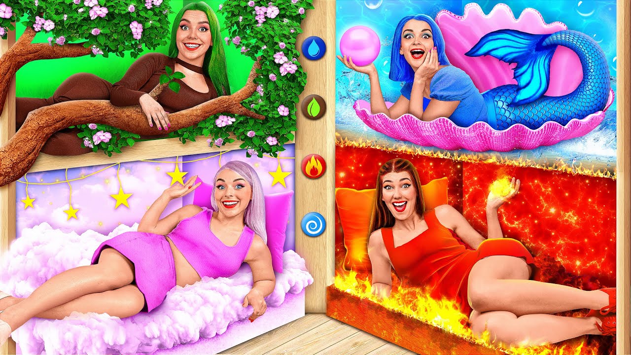 Bốn Nguy&ecirc;n tố X&acirc;y Giường Tầng | C&ocirc; g&aacute;i Lửa, Nước, Kh&iacute; v&agrave; Đất Mega DO Challenge