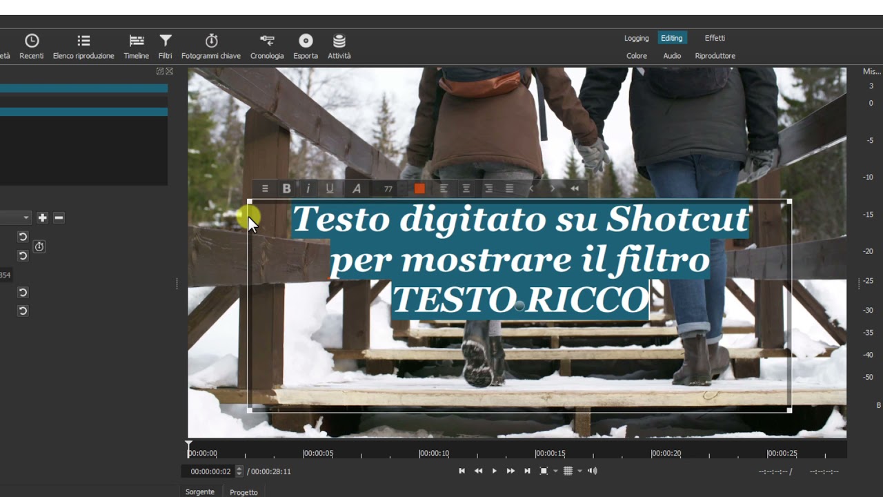 Come usare il Filtro Testo Ricco nei video di Shotcut