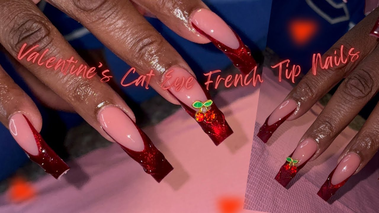 VALENTINE’S CAT EYE FRENCH TIP NAILS | nailsbyjlashun