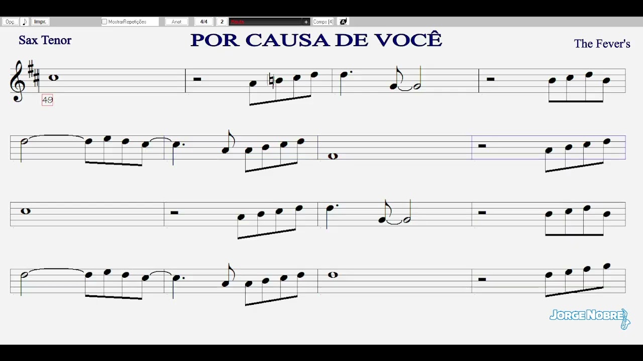 🎷Vídeo Partitura com Playback - POR CAUSA DE VOCÊ Sax Tenor 🎵 The Fever's