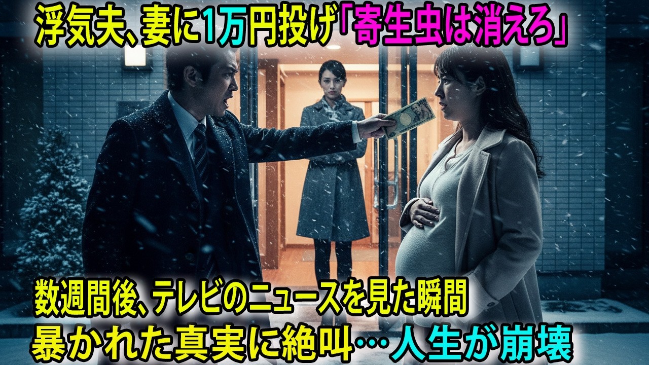 臨月の私を家から追い出した不倫夫「寄生虫は出てけｗ」→数週間後、テレビをつけた夫が絶叫。ニュースに映った私の「驚愕の正体」とは…？