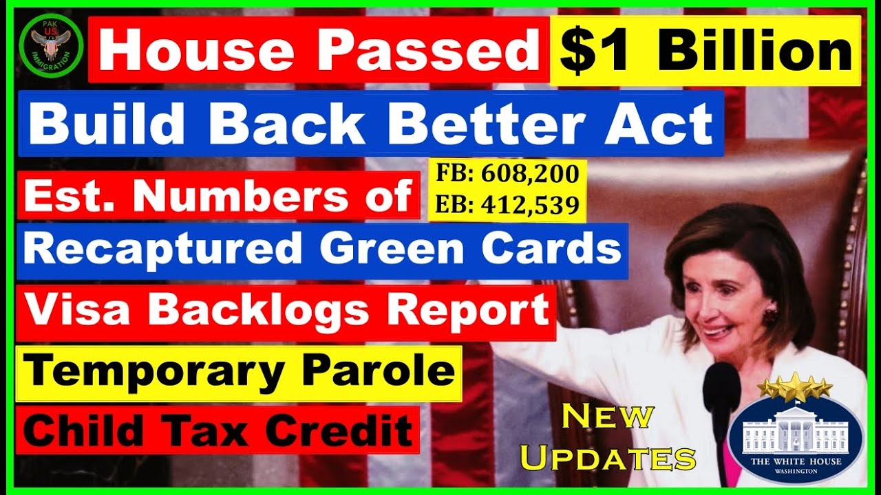 House Passed $1 Billion Build Back Better Act, Est  Numbers of Recaptured Green Cards, Work Permits,