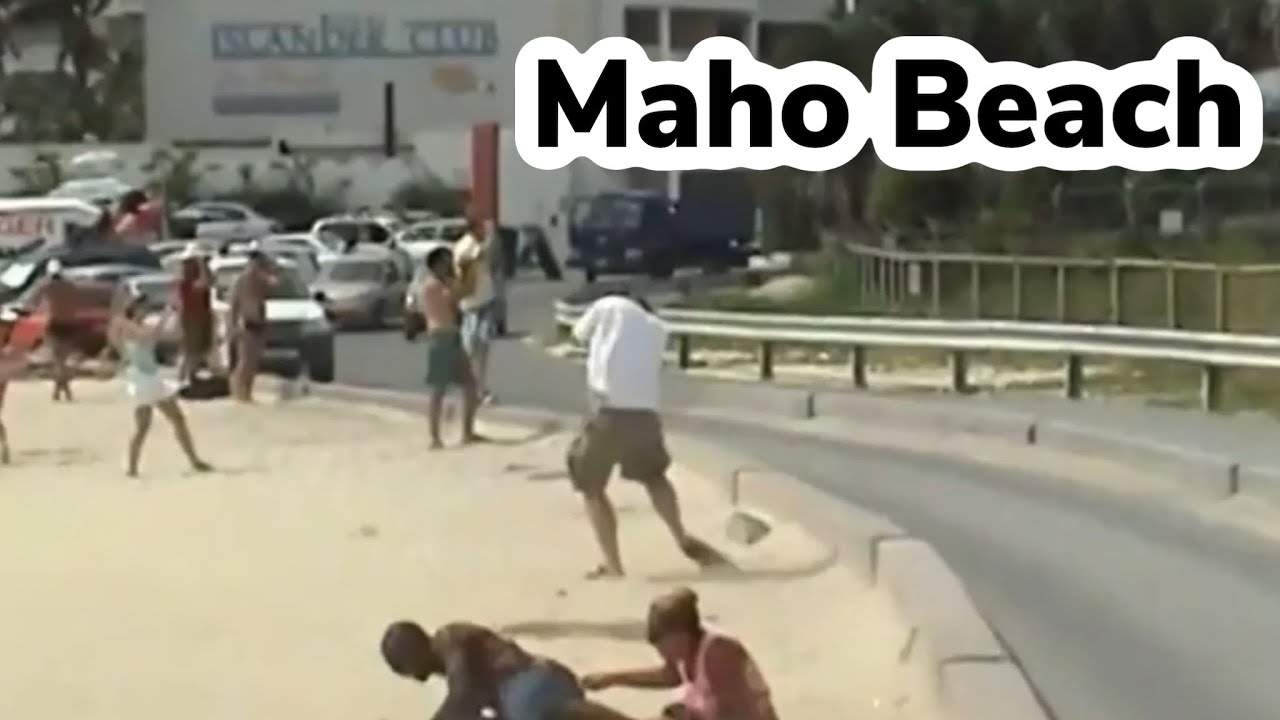 People knocked over by jet blast, St Maarten, Maho Beach