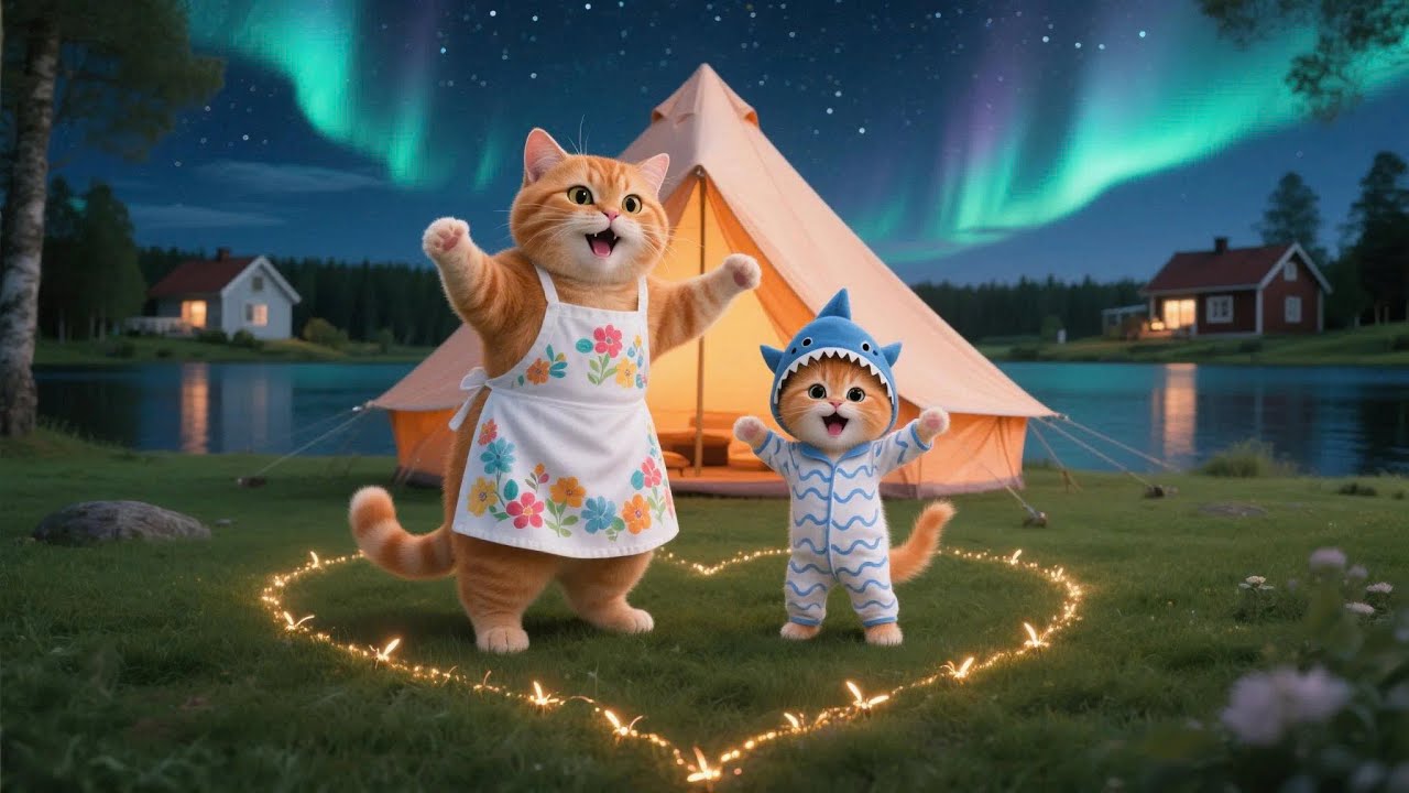 Ginger Kitten Sees The Aurora For The First Time With Mama Cat In Sweden 🌌🐱🐾