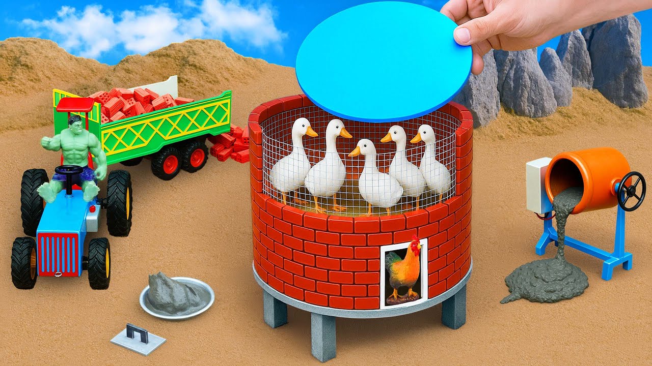 Chicken Coop Ruined by Crocodile, DIY Mini Tractor Builds a Strong Brick Coop | Science Project