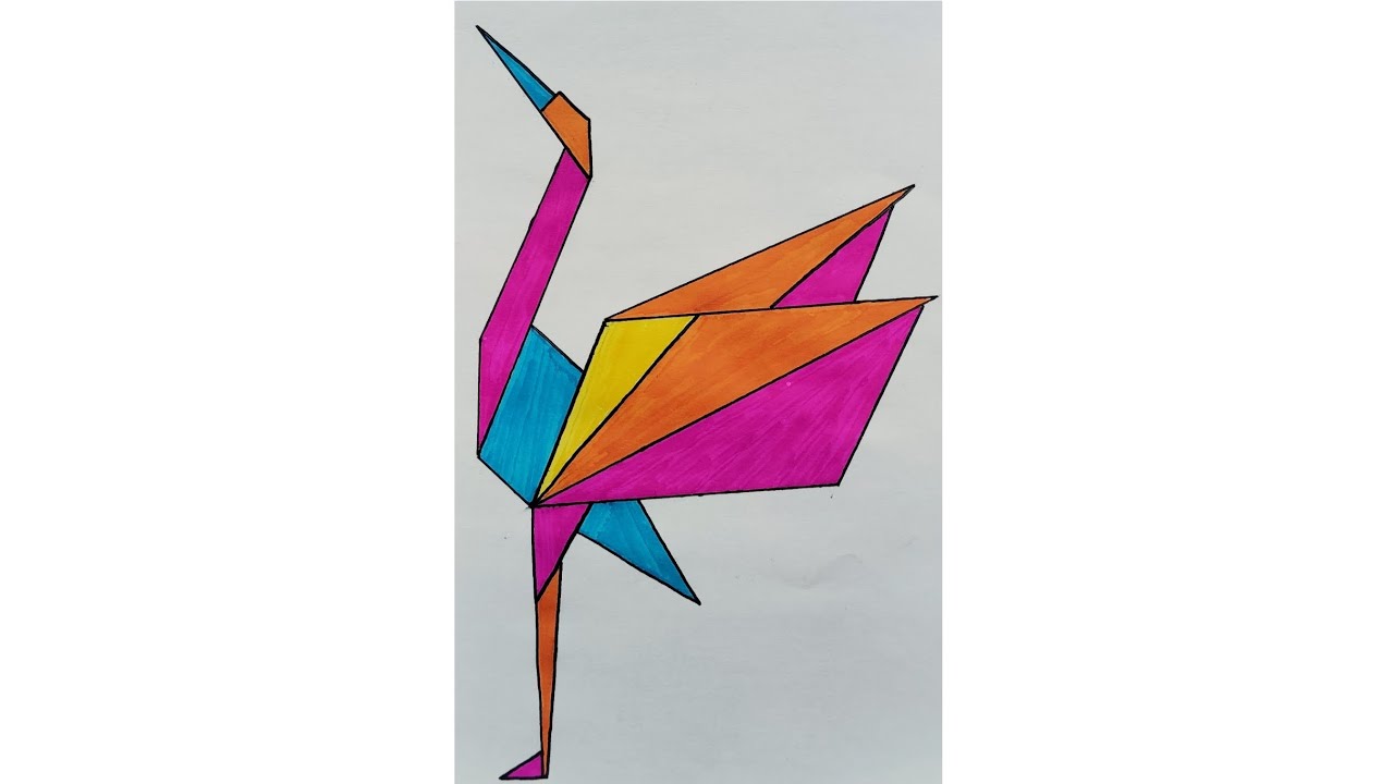 Learn How to draw a Origami Crane || Japanese Kids Drawing ||