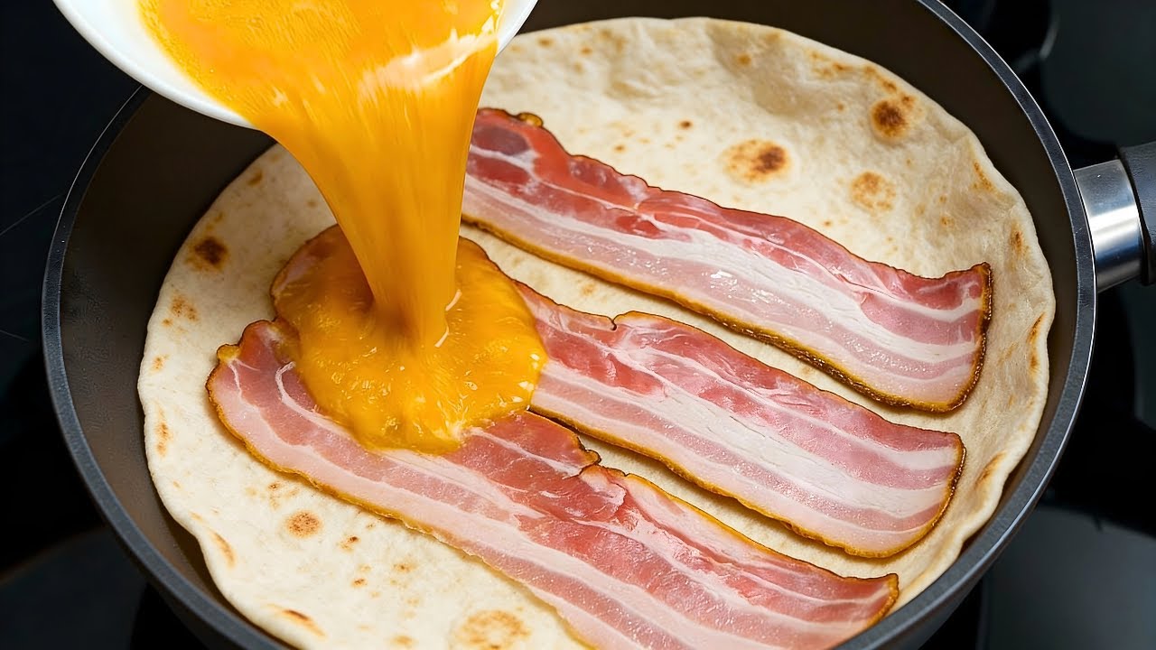 Better than pizza  | Just pour eggs on bacon & tortilla!