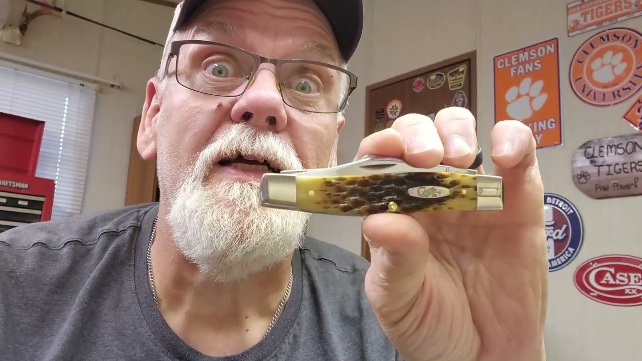 2 Case 6375 Large Stockman Pattern Knives.  Amber Bone and Blue Jigged Synthetic
