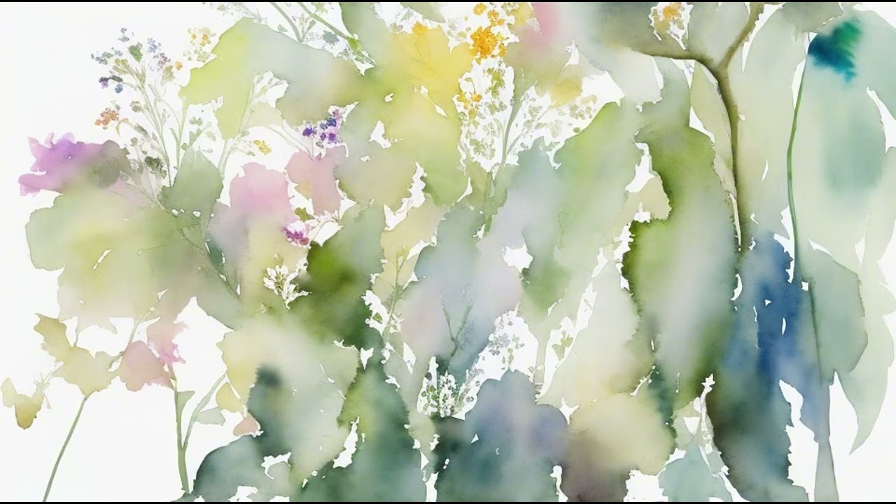 Floral Watercolour TV Screensaver – TV Wallpaper – 1 Hour – Rain Sound