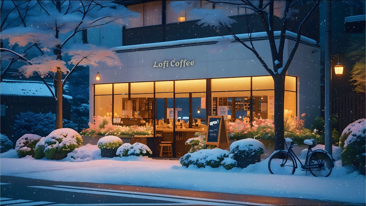 Quiet Snowy Coffee Cafe ❄️ Soft Lofi Music for Work, Study & sleep