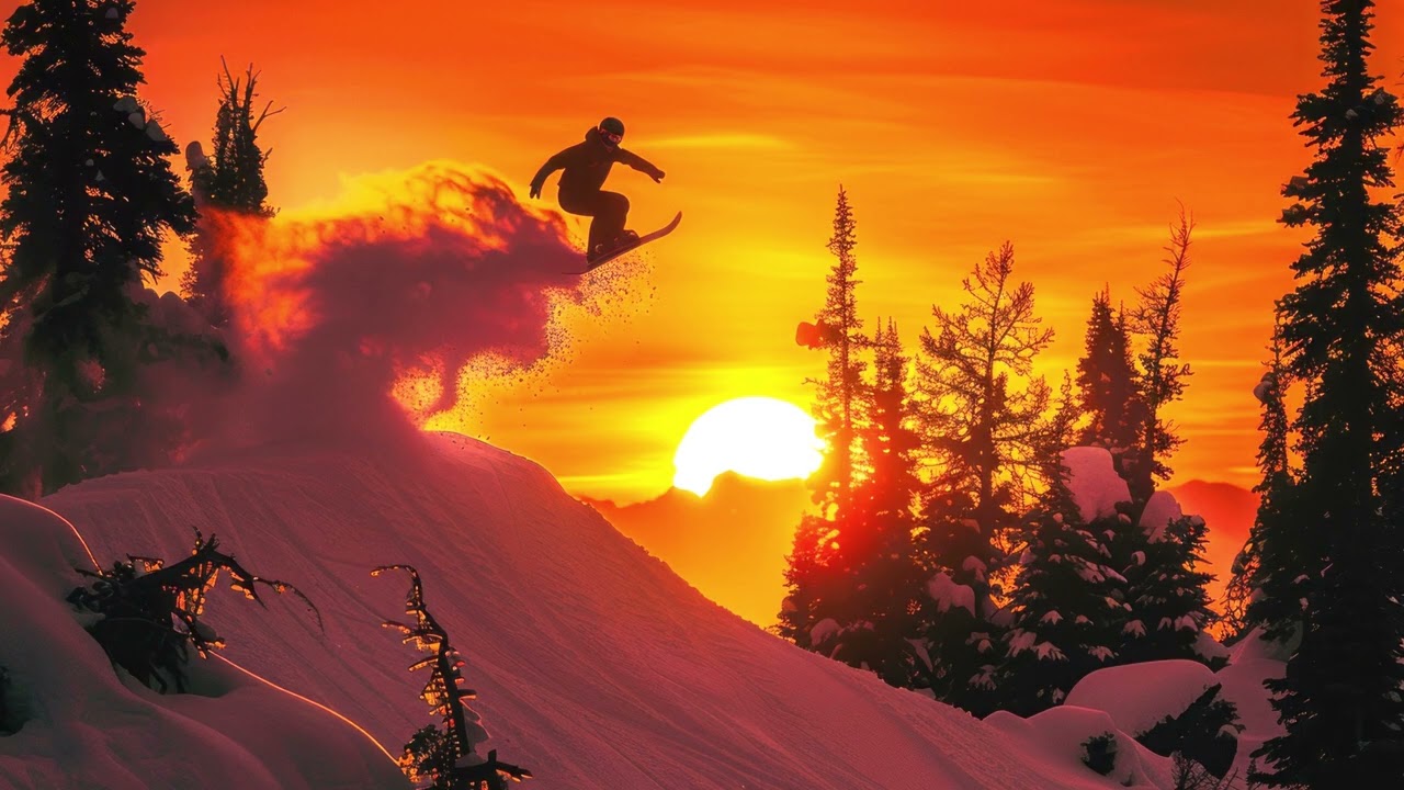 Snowboard Sunset Wallpaper (1 Hour) | Silent Winter Mountain Background | T.V. Wallpaper 