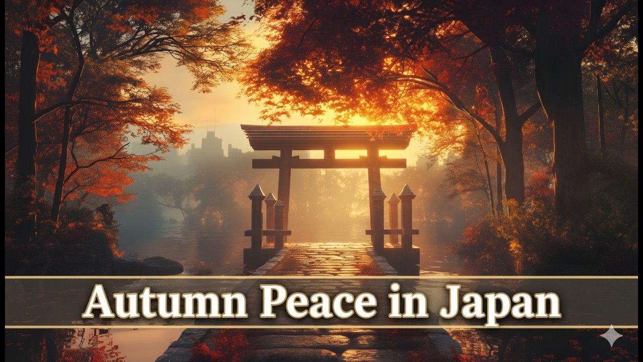 Japanese Autumn Serenity: Shinto Shrine at Sunset. Relaxing Piano & Koto Music