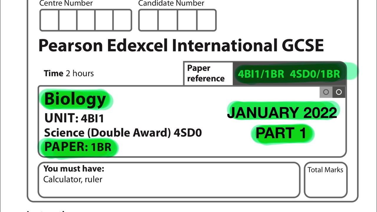 Экзаменационная работа Pearson Edexcel International GCSE по биологии, январь 2022 г. Часть 1 из 3